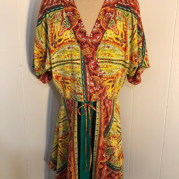 NineWest BeautifulOrange/yellow/greensatin dressSingleMom BreastCancerFundraiser - Picture 2 of 11